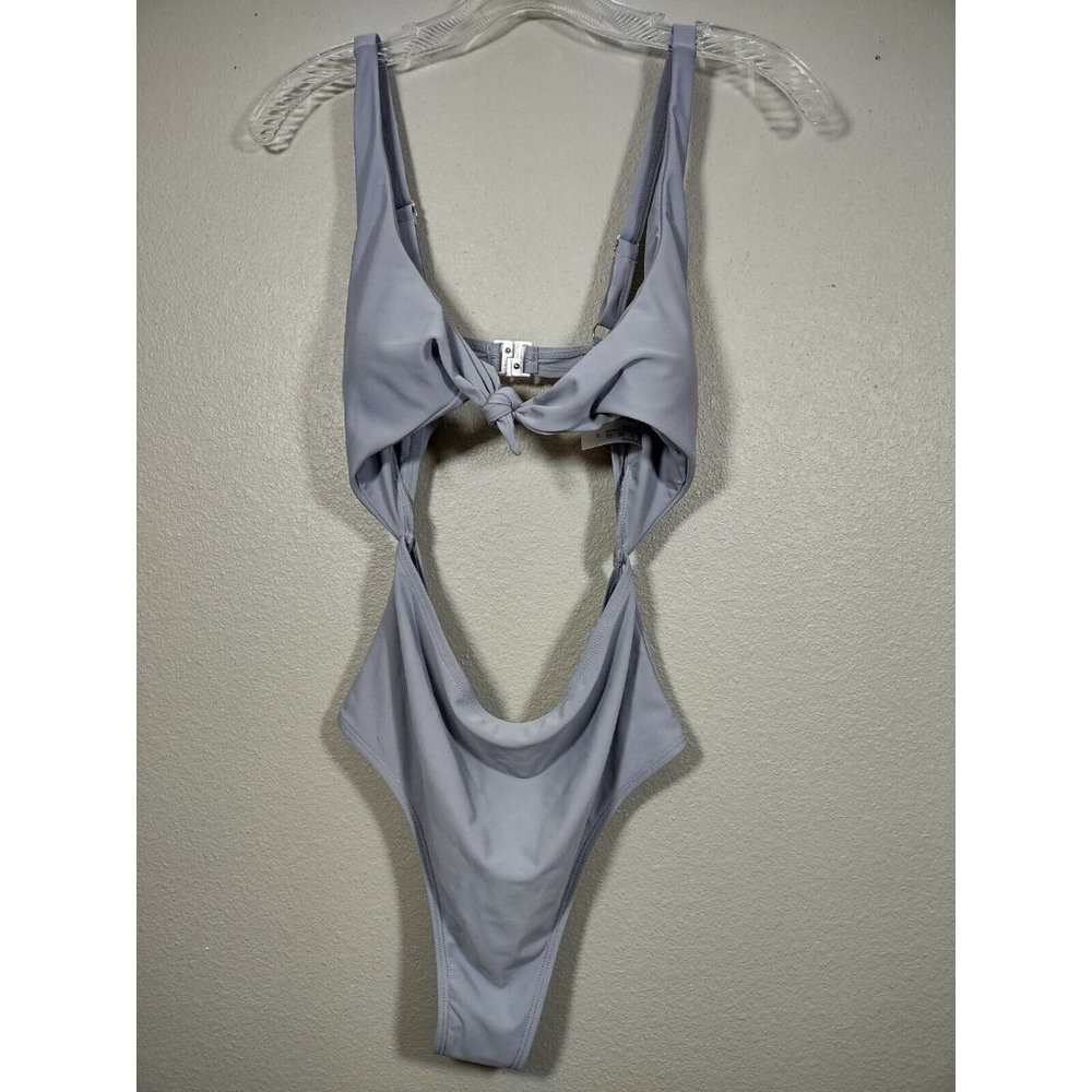 Monokini Swimsuit Light Gray Knot Front Solid One Piece Womens Size Small - Picture 10 of 10